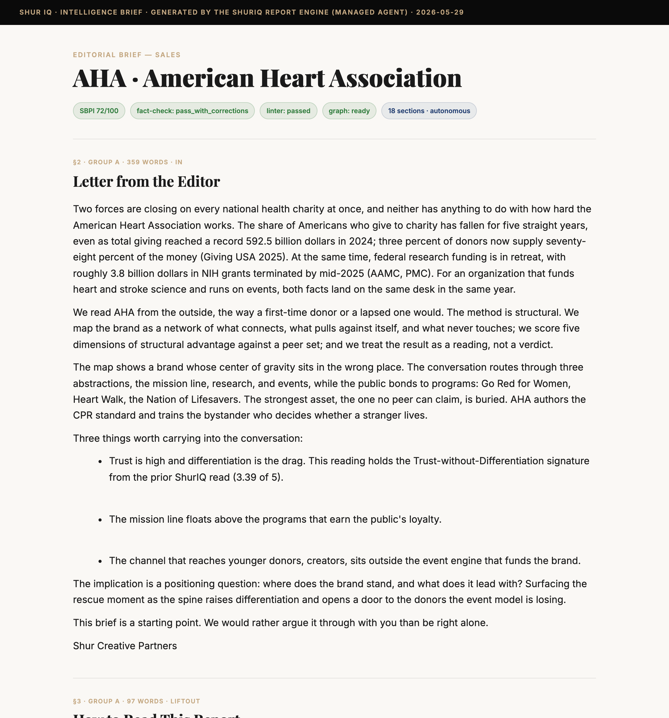 Agent-generated AHA intelligence brief — header and Letter from the Editor